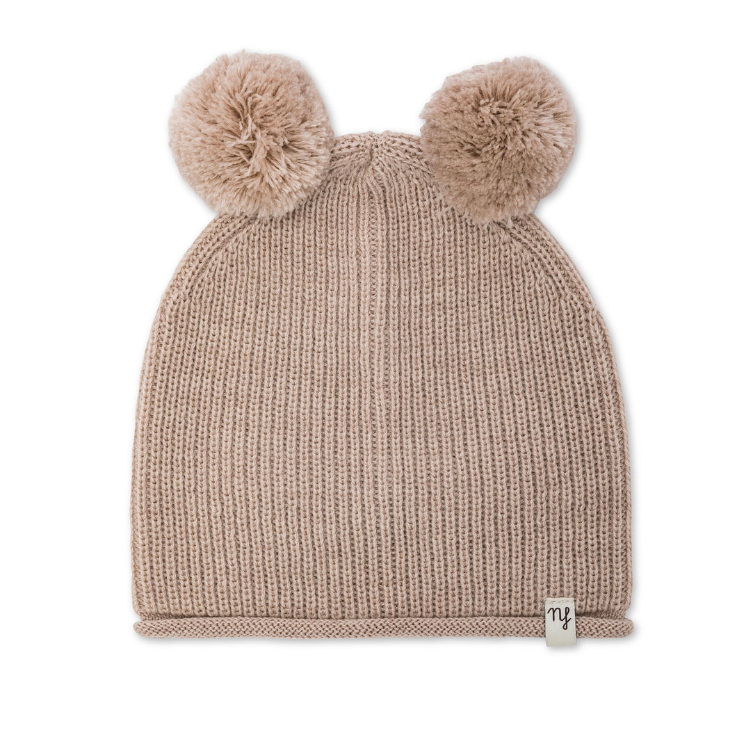 Beige Pompom Hat